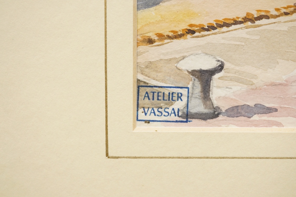 Jean Vassal (1902-1986), A canal scene, studio stamp lower left, watercolour, 18 x 24cm
